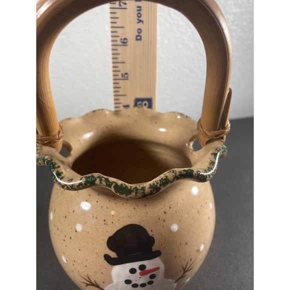 Snowman Ceramic Basket THREE RIVERS‎ POTTERY - Picture 6 of 10